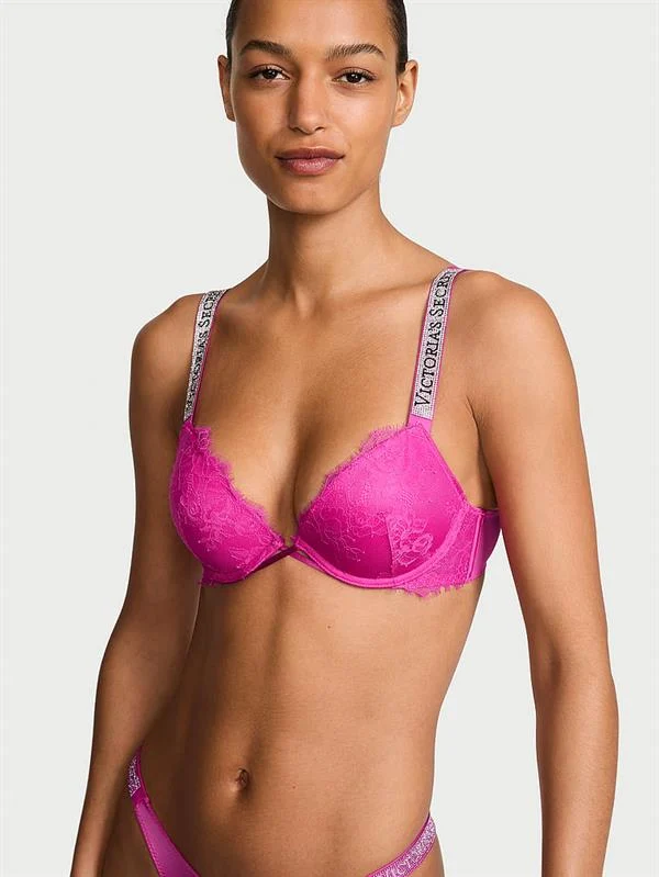 Işıltılı Askili Dantelli Push Up Sütyen
