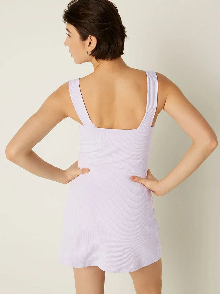 Pink Rib Square Neck Active Dress arka görünüm