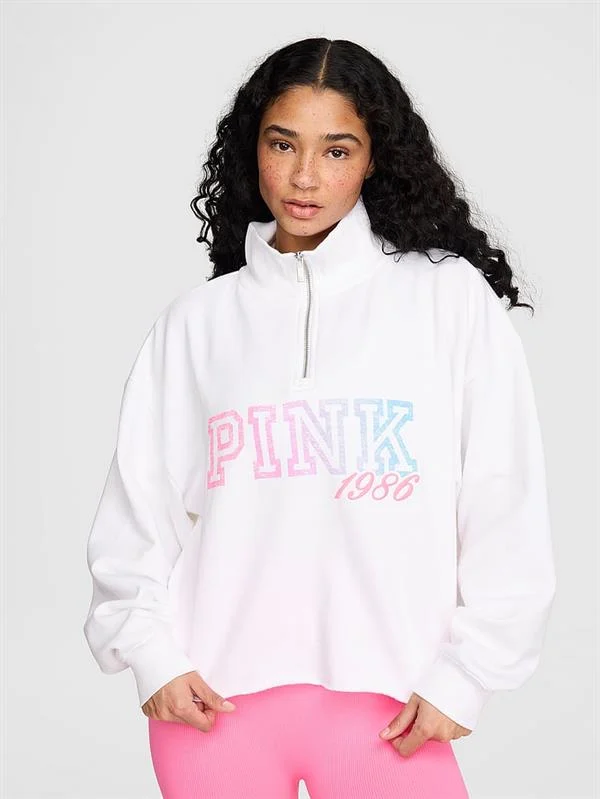 Pink Kampus Fermuarli Balikci Yaka Sweatshirt