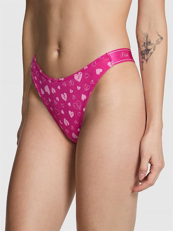 Pink Logolu Pamuklu Derin Bacak Kesim Tanga