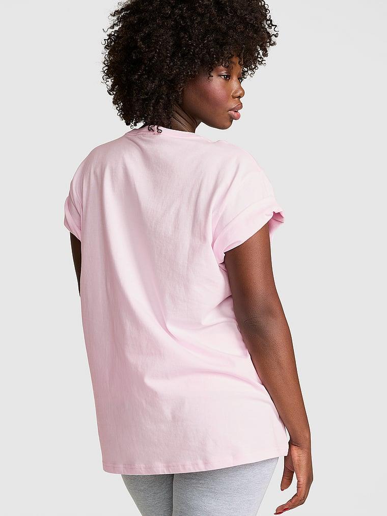 Pink Oversize Kısa Kollu Kampus Tisort arka görünümü