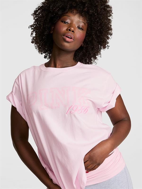 Pink Oversize Kısa Kollu Kampus Tisort