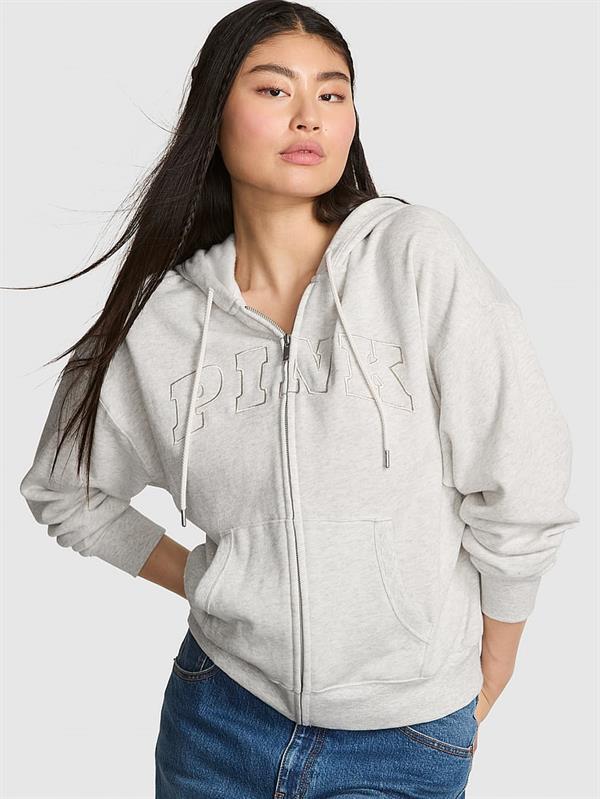Pink Fermuarli Kapusonlu Sweatshirt