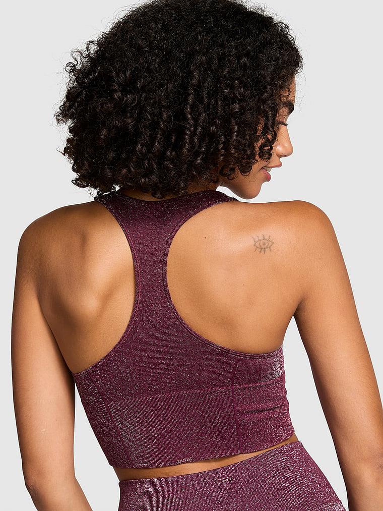 Pink Seamless Işıltılı Dekolteli Racerback Sporcu Sütyeni arka görünümü