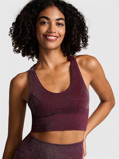 Pink Seamless Işıltılı Dekolteli Racerback Sporcu Sütyeni
