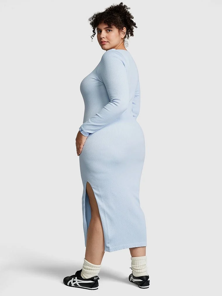Pink Chloe X Halle Seamless Ribanali Uzun Kollu Midi Elbise arka görünüm