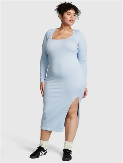Pink Chloe X Halle Seamless Ribanali Uzun Kollu Midi Elbise ön görünüm