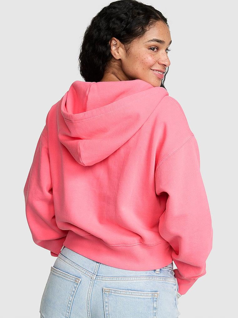 Pink Dar Kesim Fermuarli Kapusonlu Sweatshirt arka görünümü
