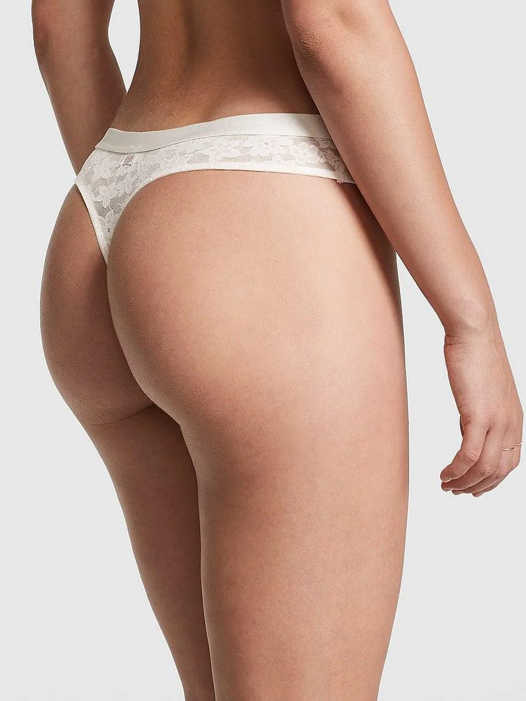 Victorias S Secret Pink Tossed Cicek Dantelli Tanga arka görünüm
