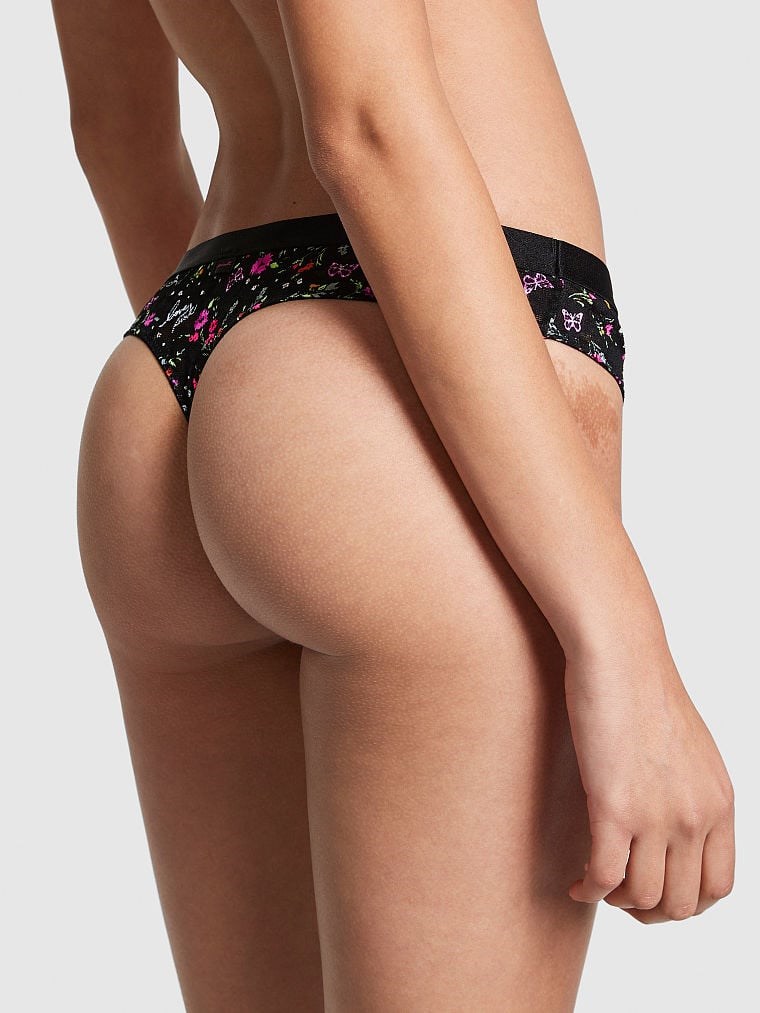 Victorias S Secret Pink Tossed Cicek Dantelli Tanga arka görünümü