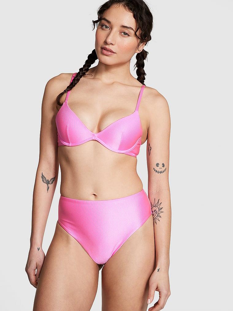 Pink Yüksek Bel Cheeky Bikini Alti arka görünümü