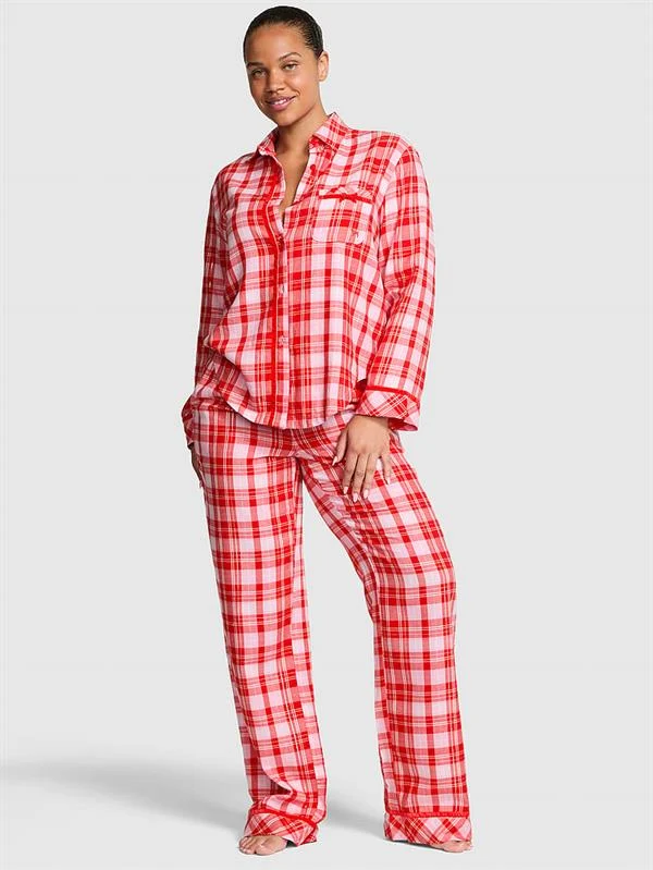 Pink Flanel Uzun Pijama Takimi