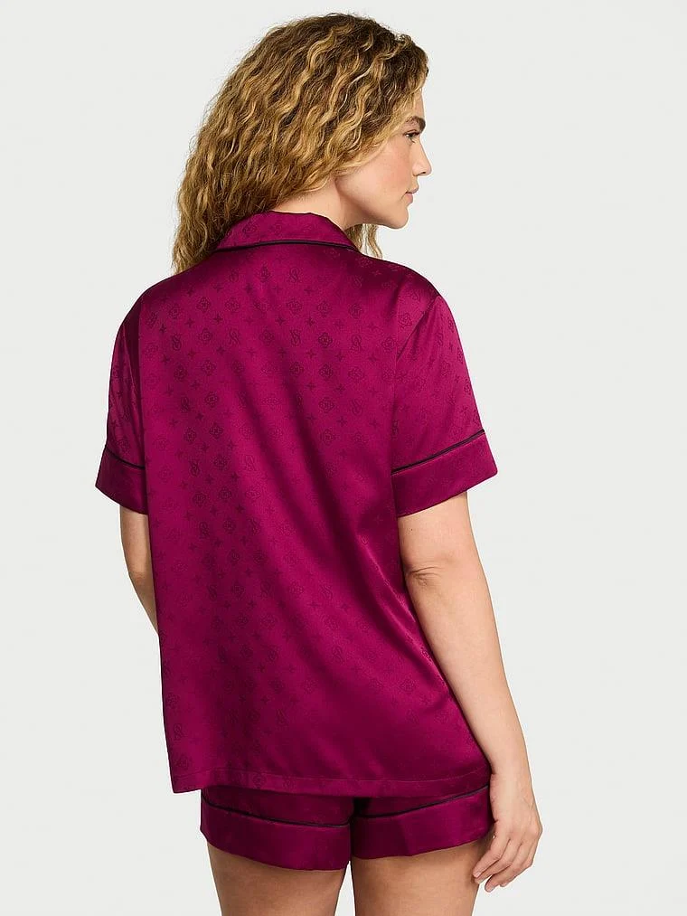 Glazed Saten Sortlu Pijama Takimi arka görünüm