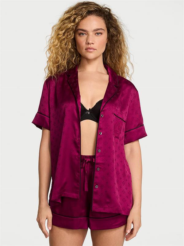 Glazed Saten Sortlu Pijama Takimi