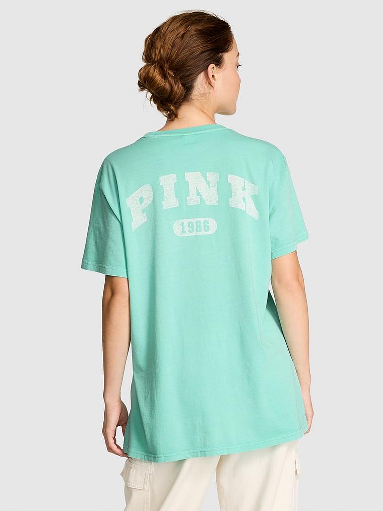 Pink Oversize Kısa Kollu Kampus Tisort arka görünümü