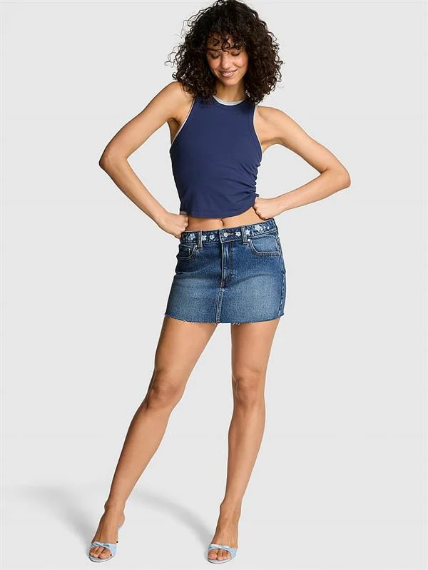 Pink Denim Mini Etek ön görünüm