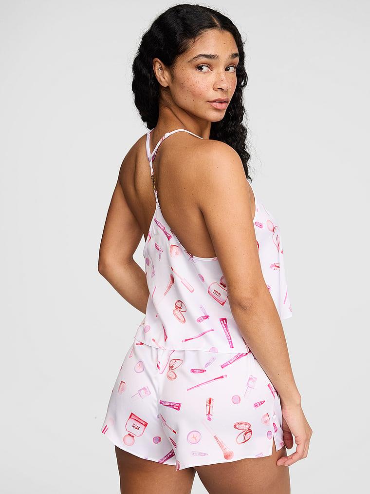 Pink Grwpink Saten Askili Bluz Ve Sort Pijama Takimi arka görünümü
