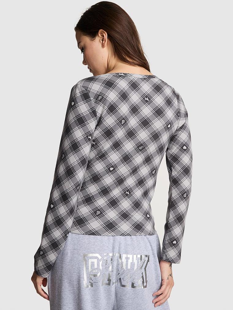 Pink Termal Henley Pijama Ustu arka görünümü