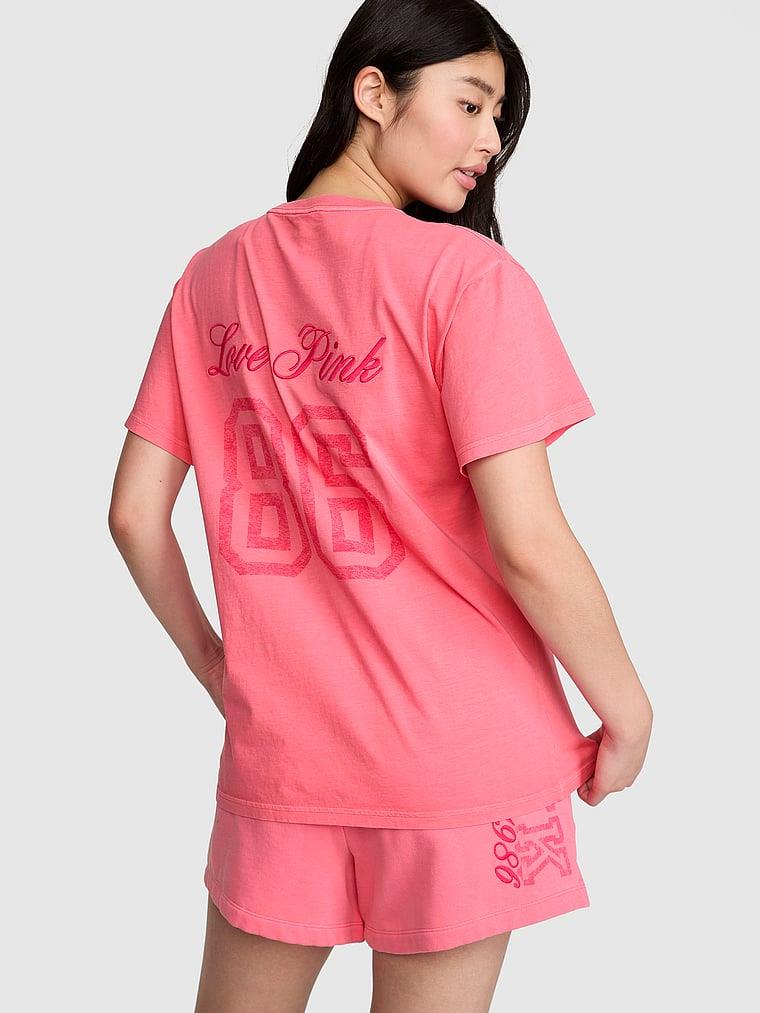 Pink Oversize Kısa Kollu Kampus Tisort arka görünümü