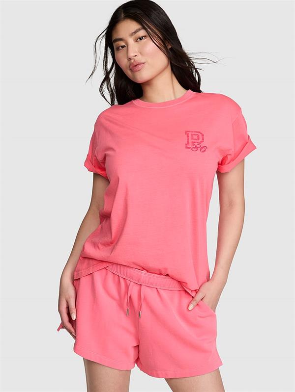 Pink Oversize Kısa Kollu Kampus Tisort