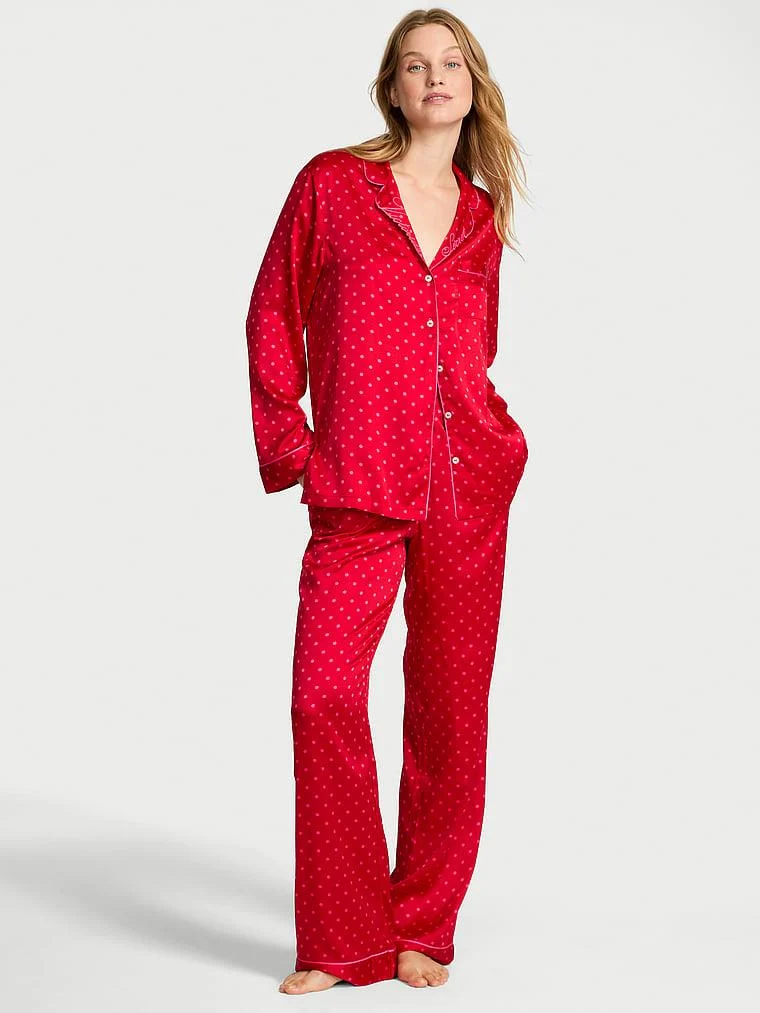 Glazed Saten Uzun Pijama Takimi arka görünüm