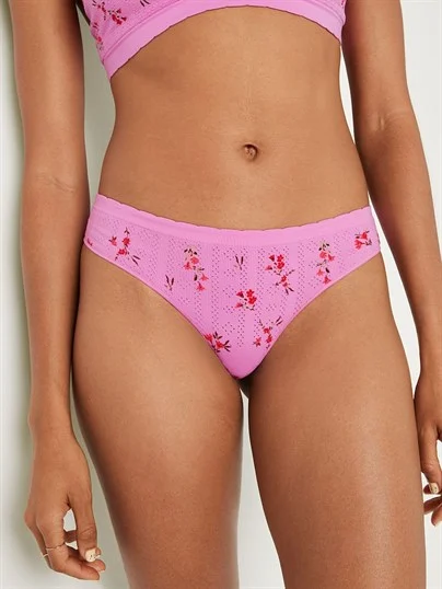 Pink Yumuşak Seamless Pointelle Tanga Kulot