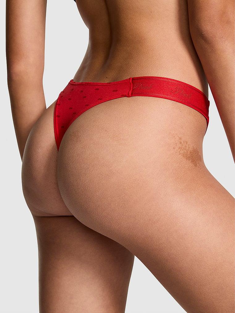 Pink Logolu Pamuklu Derin Bacak Kesim Tanga arka görünüm