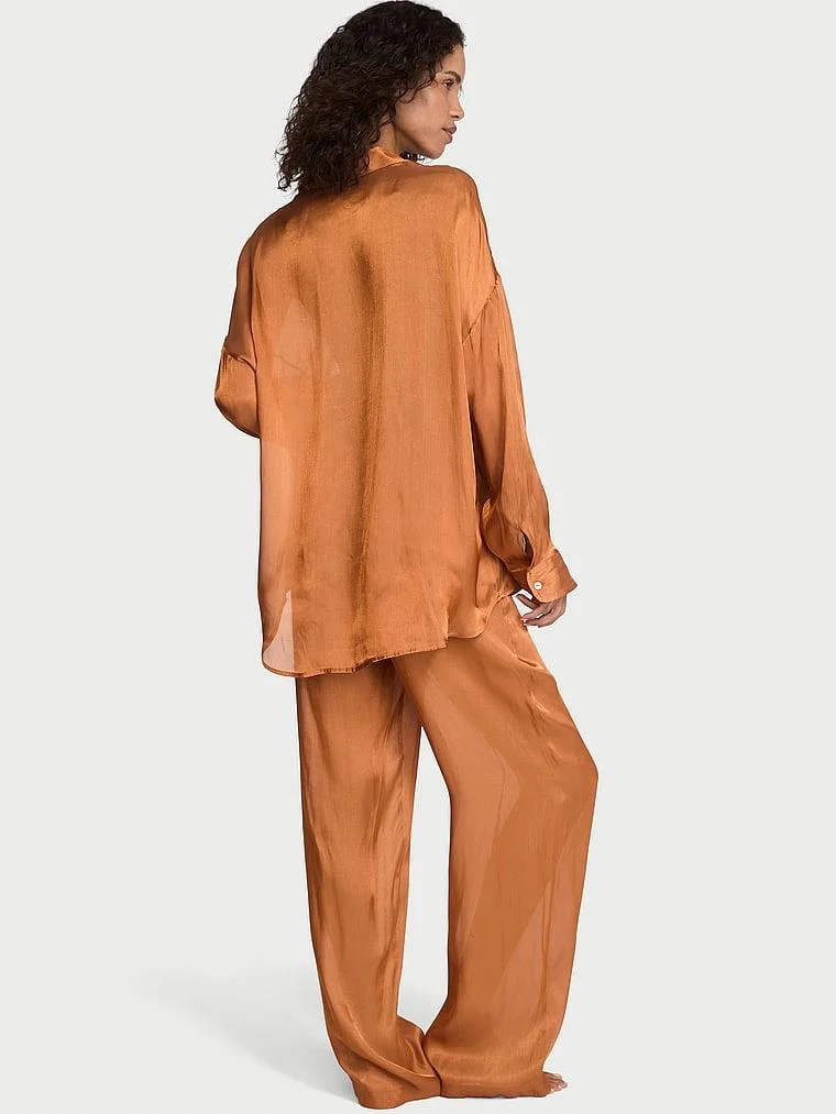 Transparan Saten Uzun Pijama Takimi arka görünüm