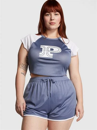 Pink Mesh Tech Raglan Crop Tisort
