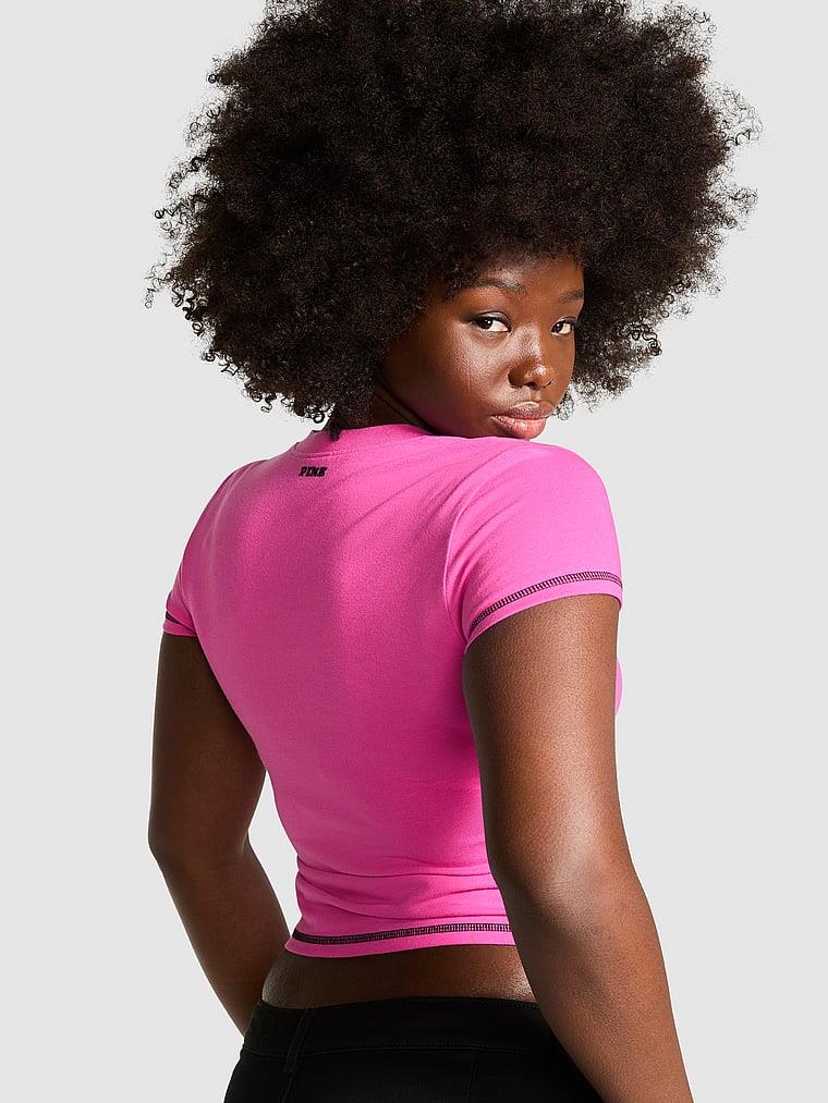 Pink All Day Cotton Plunge Cropped Top arka görünüm