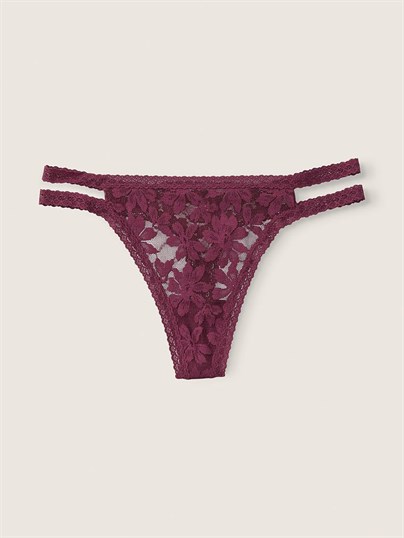 Pink Dantel Seritli Tanga Kulot