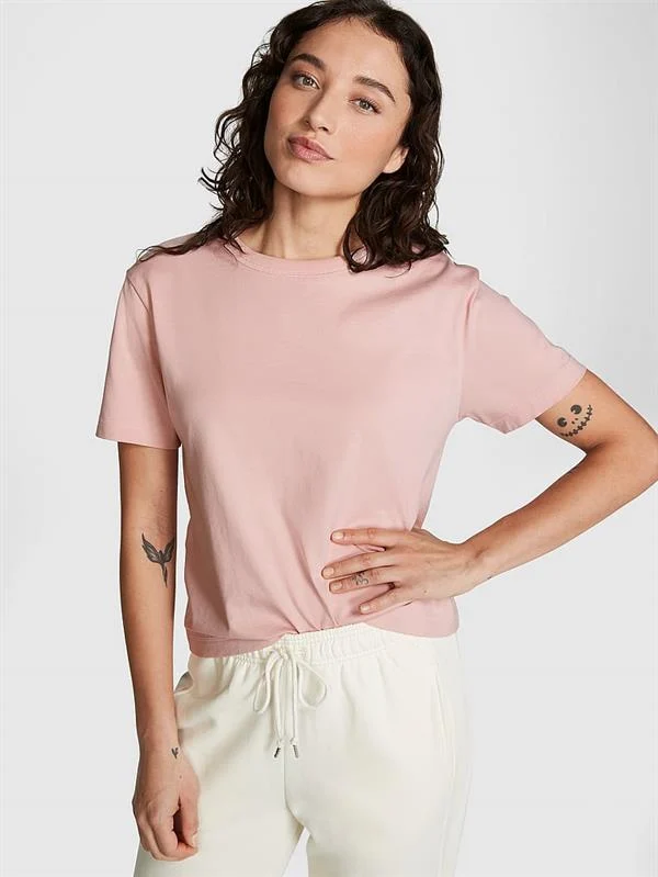 Pink Elevated Pamuklu Klasik Tisort ön görünüm