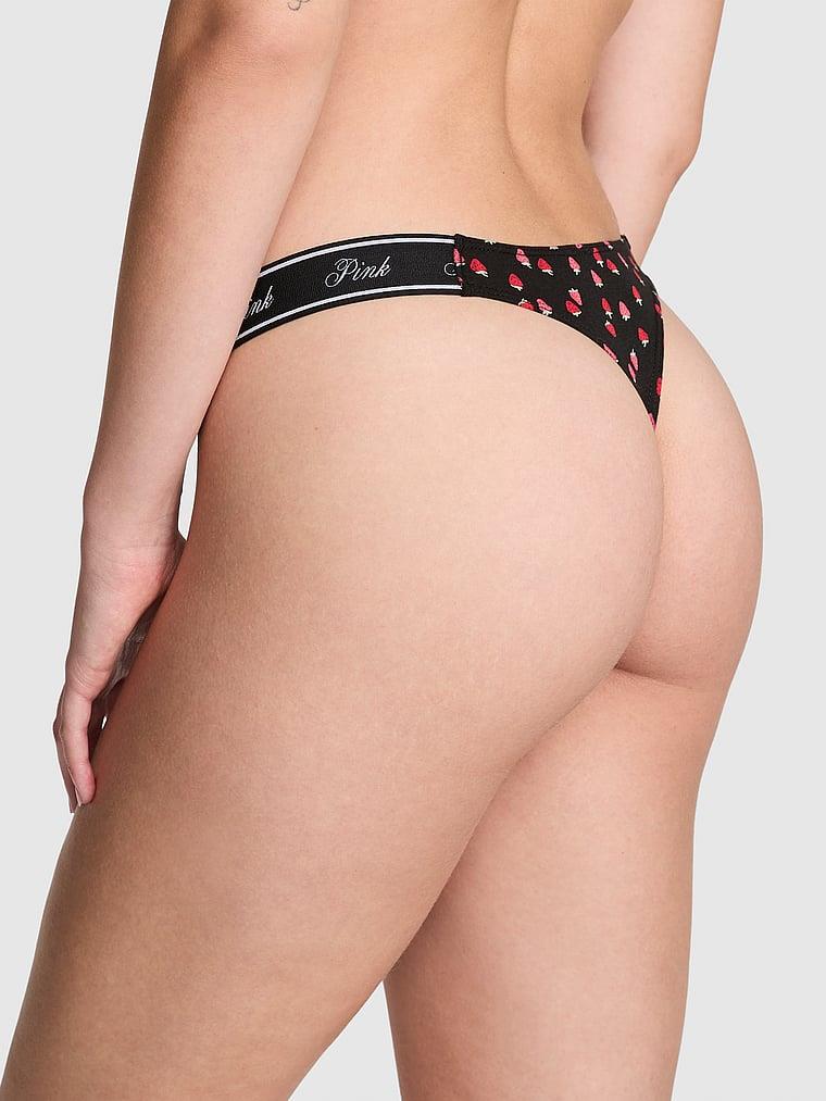 Pink Logolu Pamuklu Derin Bacak Kesim Tanga arka görünümü