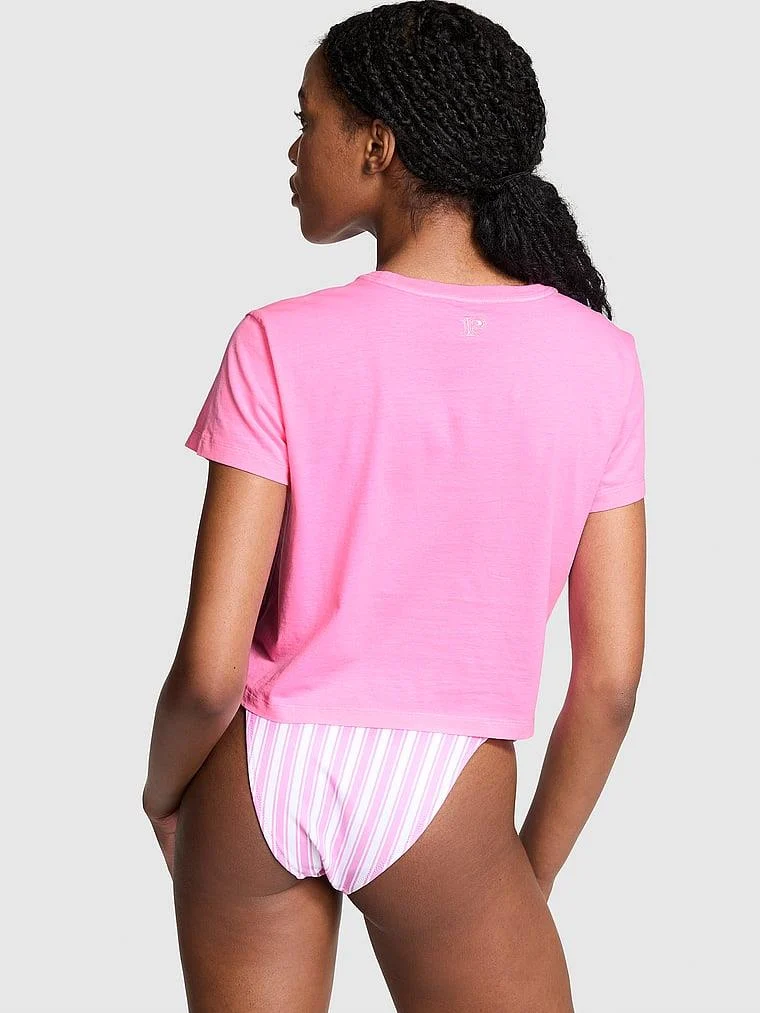 Pink Heritage Pamuklu Crop Tisort arka görünüm