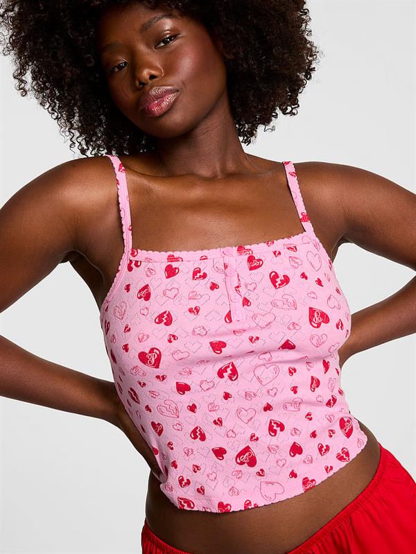 Pink Pointelle Henley Atlet ön görünüm