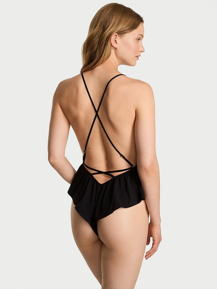 Sifon Fırfırlı Dekolteli Tulum arka görünümü