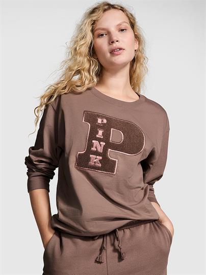 Pink Oversize Uzun Kollu Kampus Tisort