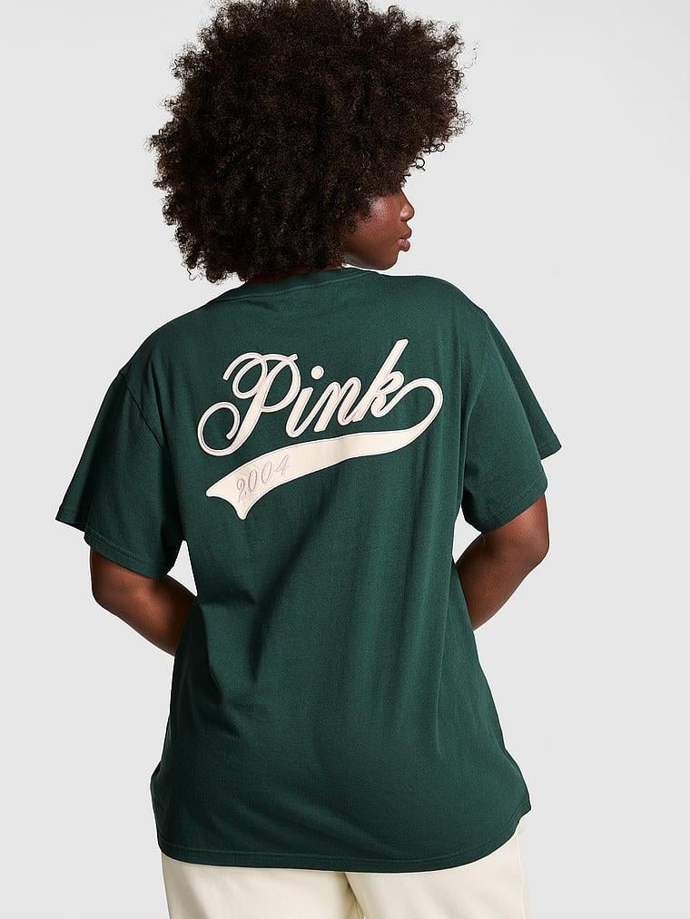 Pink Oversize Kısa Kollu Kampus Tisort arka görünümü