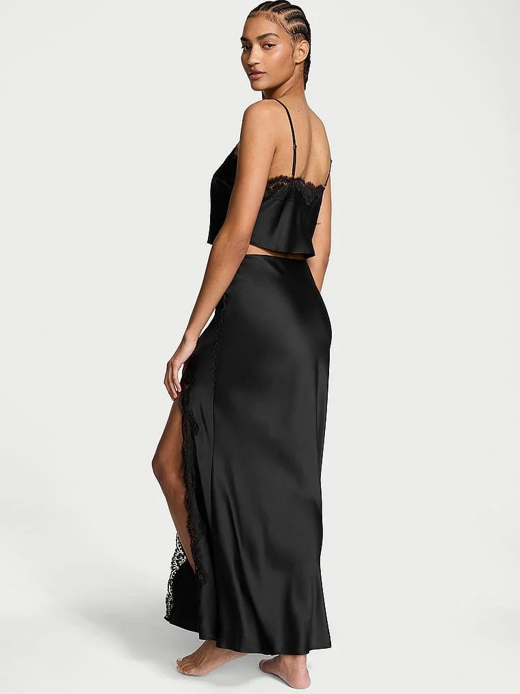Saten Dantelli Crop Ust Ve Slip Etek Takimi arka görünüm