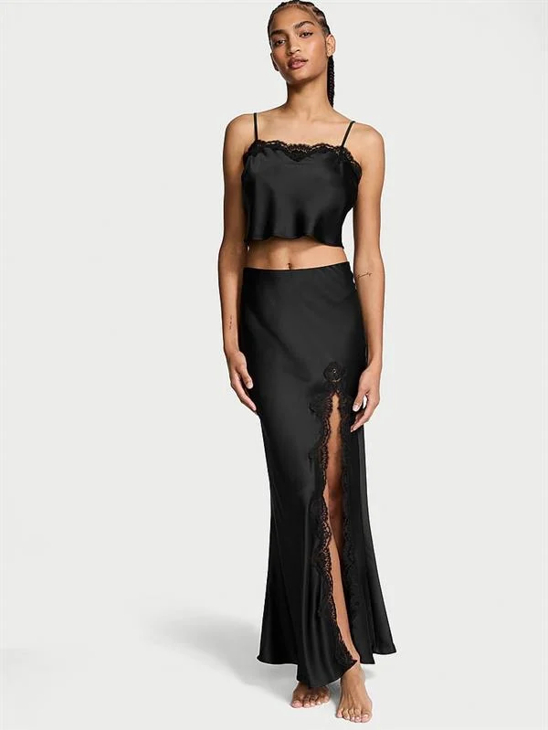 Saten Dantelli Crop Ust Ve Slip Etek Takimi ön görünüm