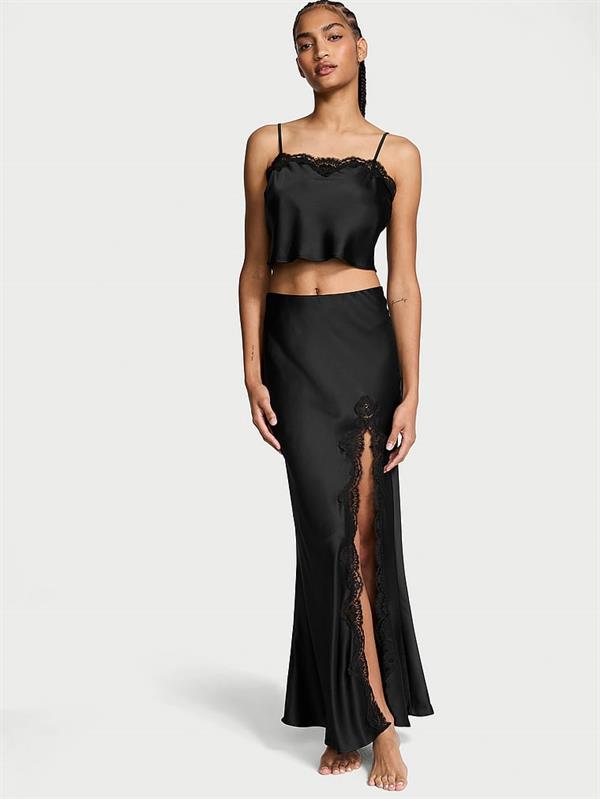 Saten Dantelli Crop Ust Ve Slip Etek Takimi