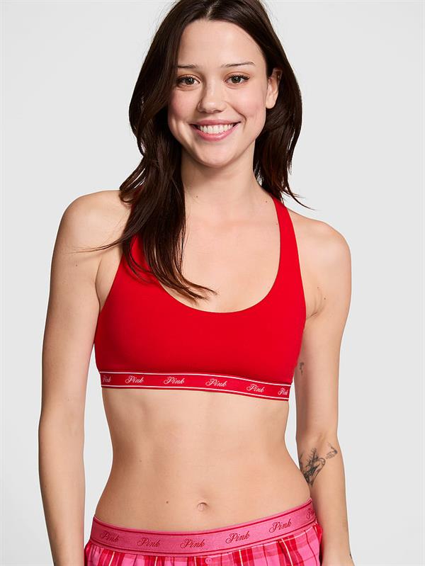 Pink Pamuklu Racerback Logolu Bralet