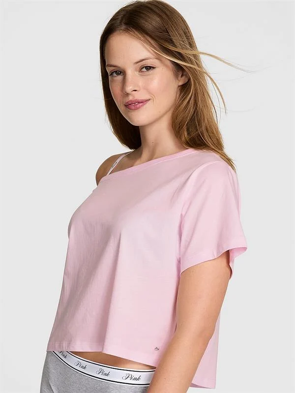 Pink Bol Kesim Crop Tisort ön görünüm