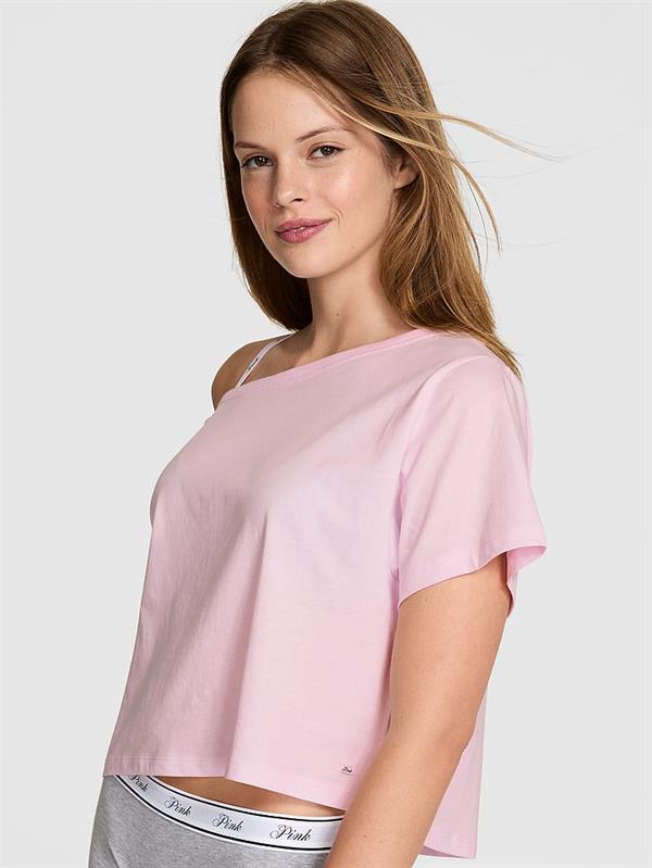 Pink Bol Kesim Crop Tisort