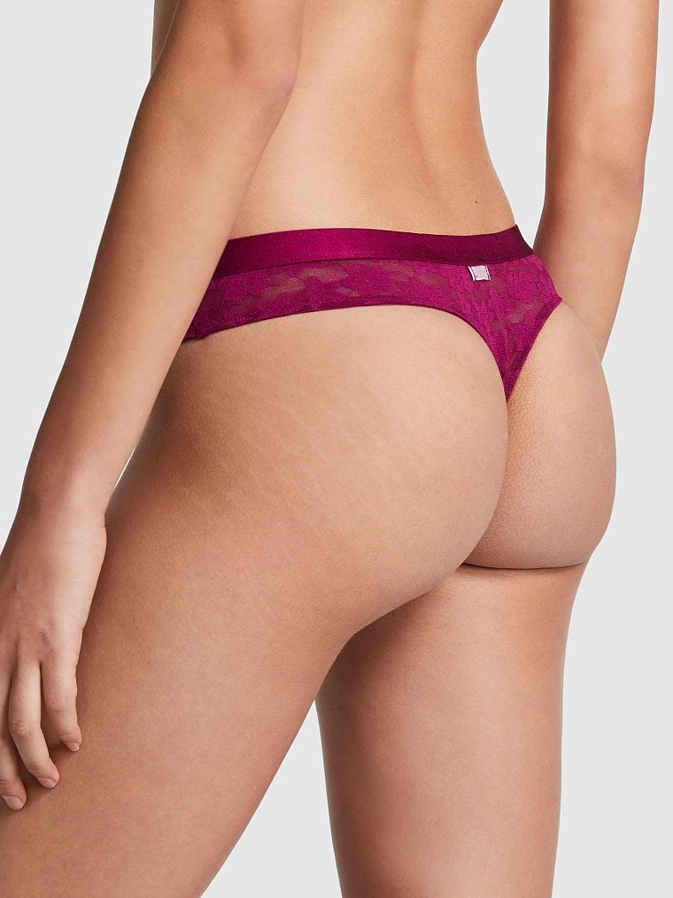 Victorias S Secret Pink Tossed Cicek Dantelli Tanga arka görünümü