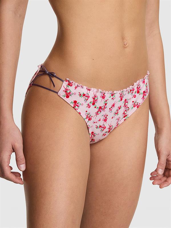 Pink Pamuklu Yandan Baglamali Bikini Kulotu