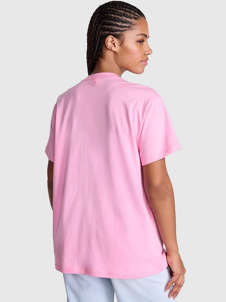 Pink Oversize Kısa Kollu Kampus Tisort arka görünüm