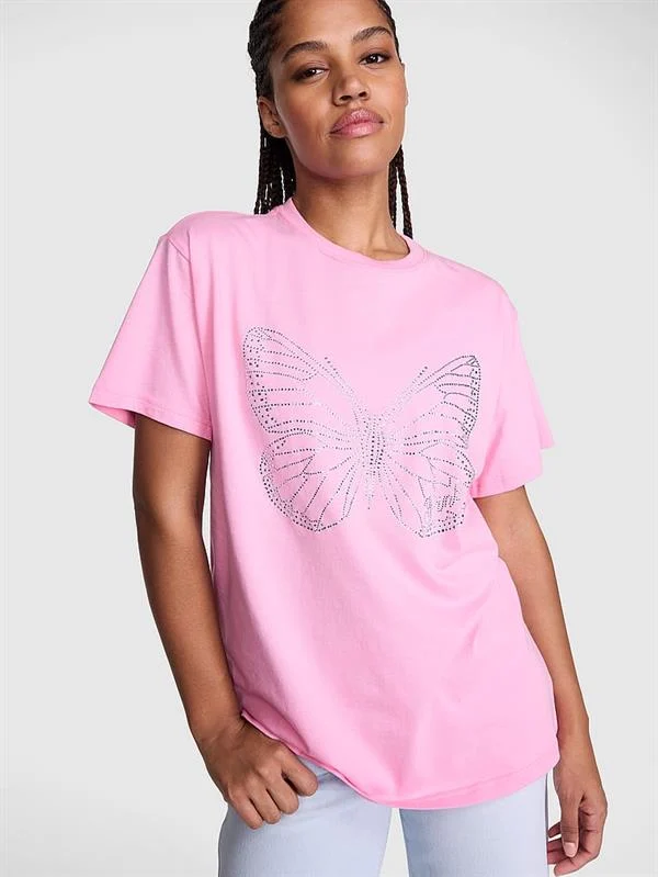 Pink Oversize Kısa Kollu Kampus Tisort