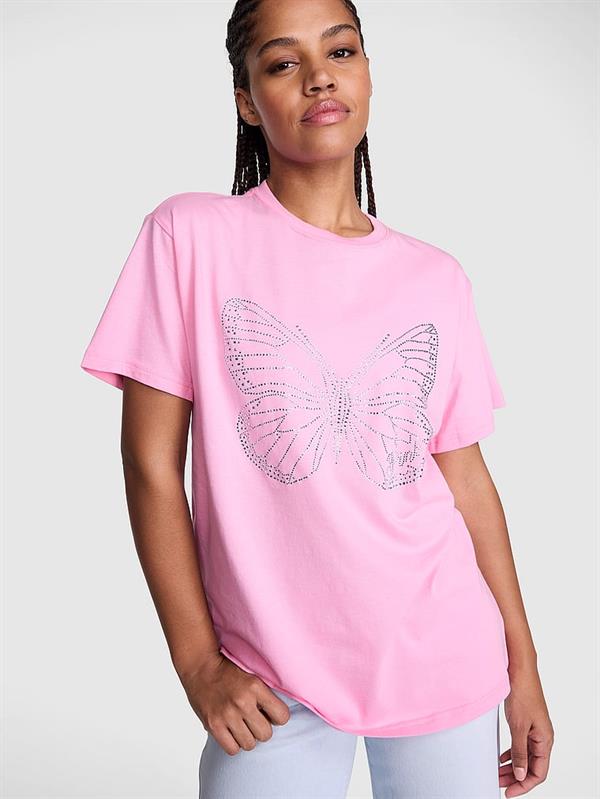 Pink Oversize Kısa Kollu Kampus Tisort