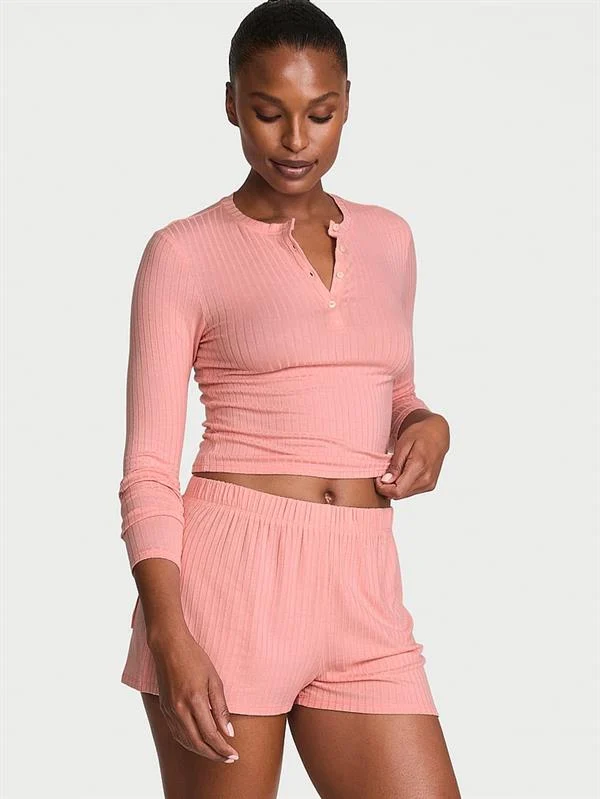 Modal Dokulu Uzun Kollu Sortlu Pijama Takimi